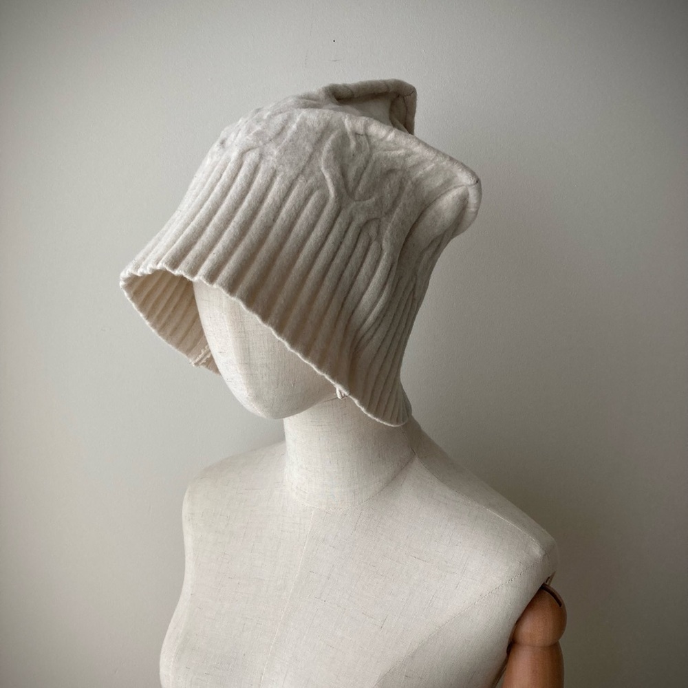 joodito origami crown merino wool sweater hat bucket beanie cap cable knit ivory - Picture 5 of 9